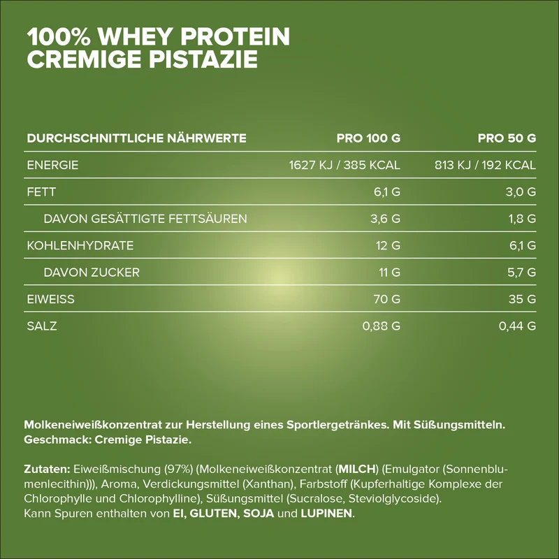 100% Whey Protein (900g) - Cremige Pistazie