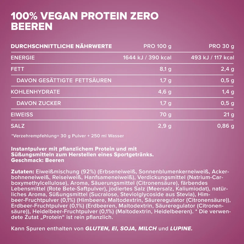 100% Vegan Protein Zero (500g) - Mixed Berries