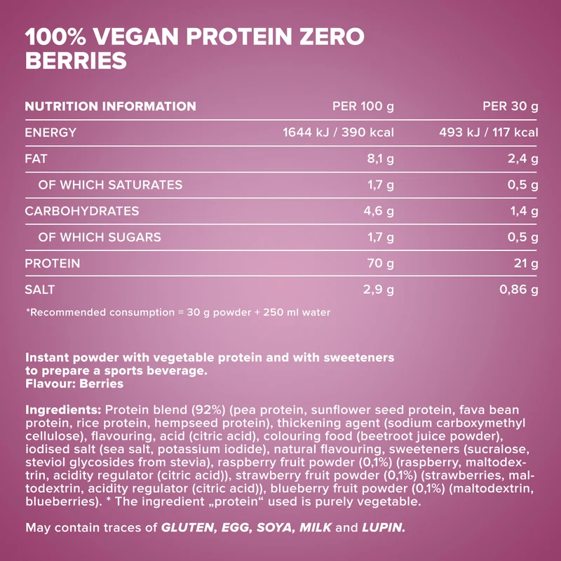 100% Vegan Protein Zero (500g) - Mixed Berries