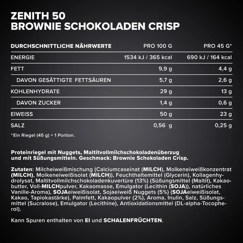 ZENITH® 50 Protein Riegel (16x45g) - Brownie Chocolate Crisp