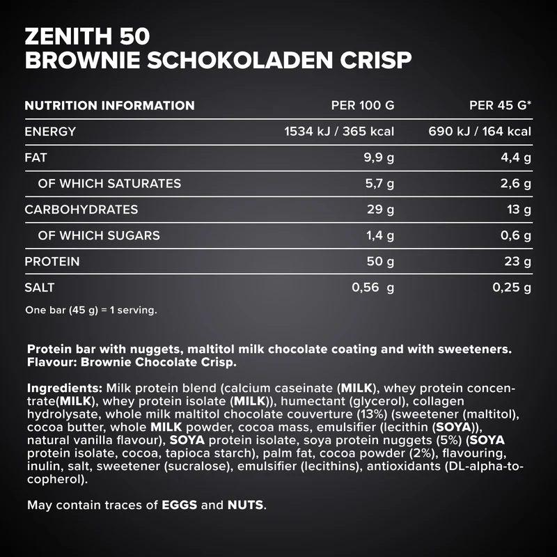 ZENITH® 50 Protein Riegel (16x45g) - Brownie Chocolate Crisp