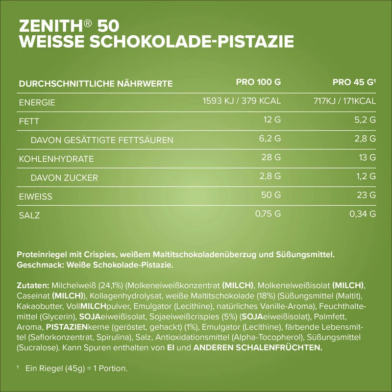 ZENITH® 50 Protein Riegel (45g) - White Pistachio Crisp