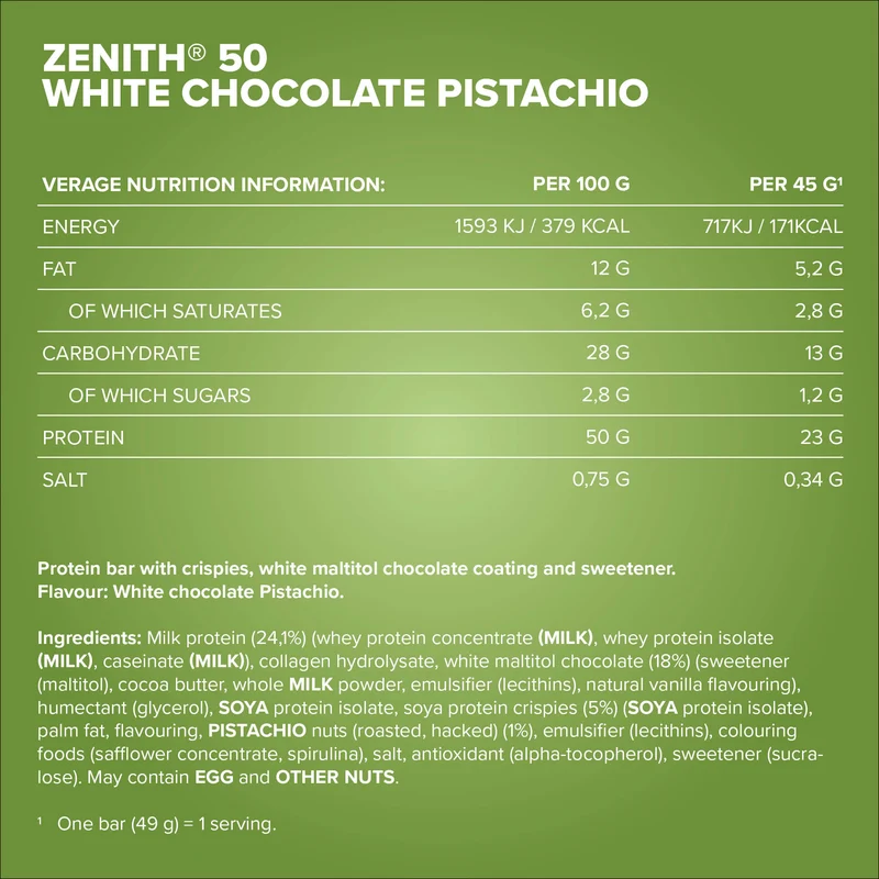ZENITH® 50 Protein Riegel (45g) - White Pistachio Crisp