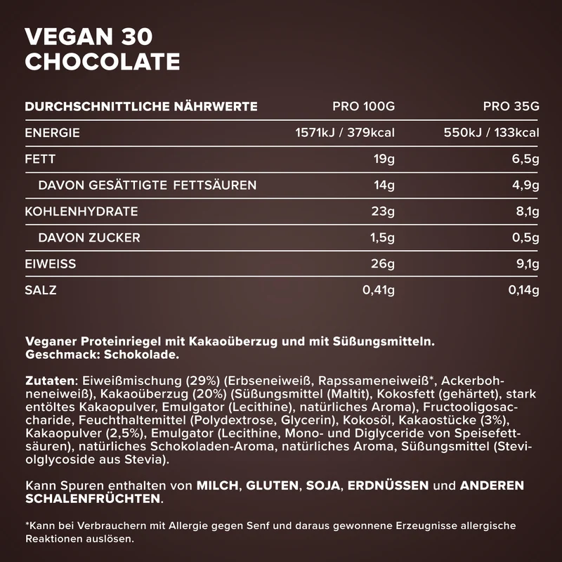 Vegan 30 Protein Riegel (24x35g) - Schokolade