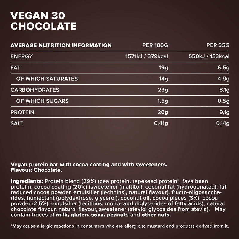 Vegan 30 Protein Riegel (24x35g) - Schokolade