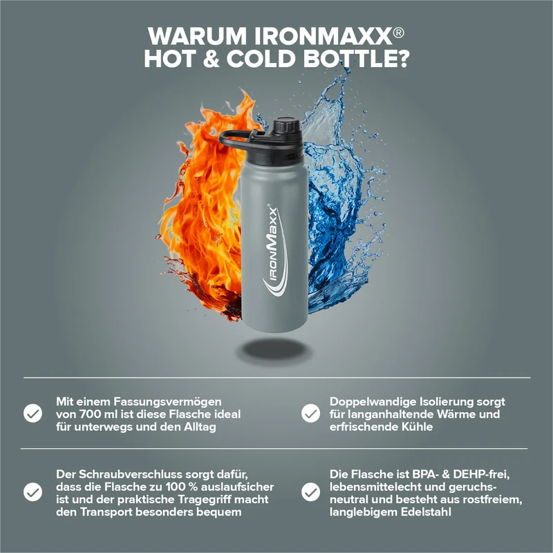Hot & Cold Bottle Insulated Steel (800ml) - Ash Grey