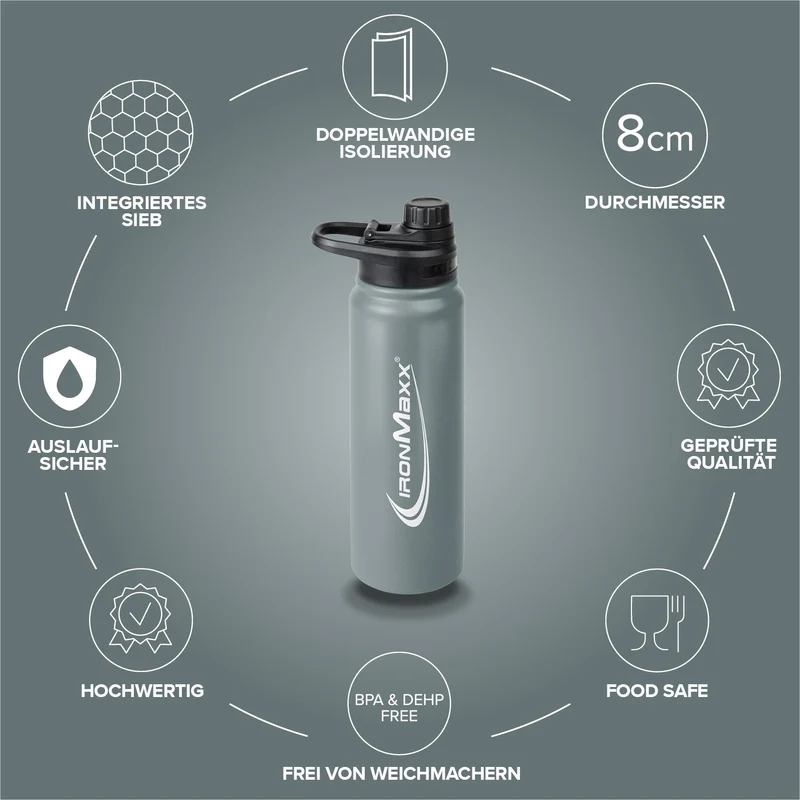 Hot & Cold Bottle Insulated Steel (800ml) - Ash Grey