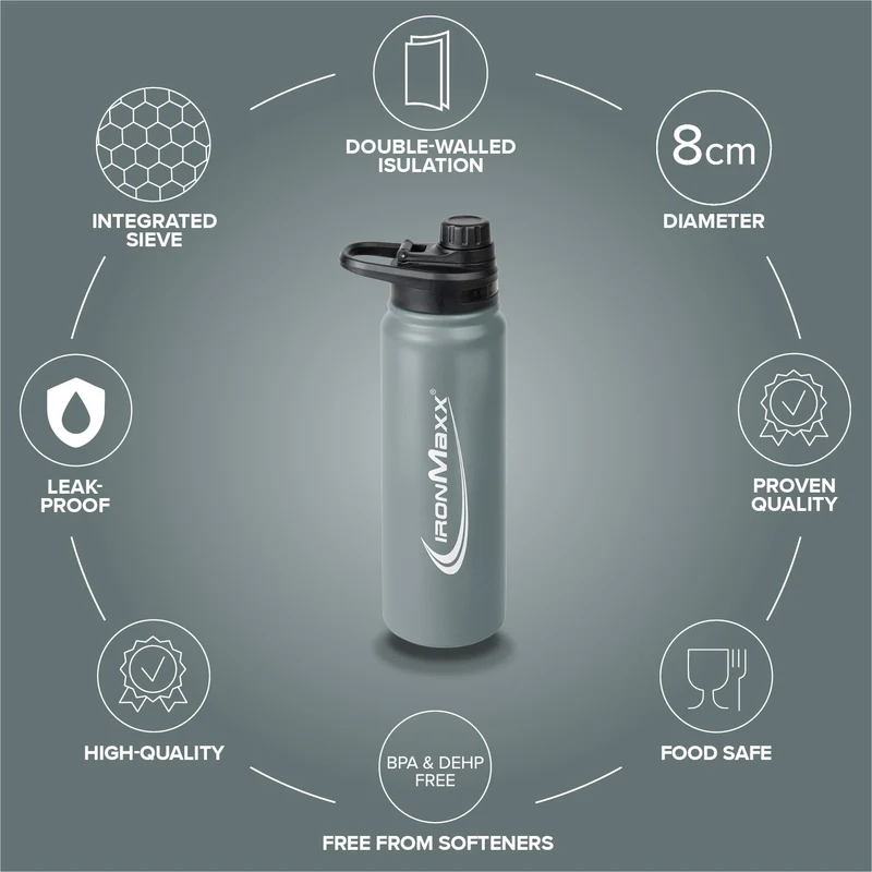 Hot & Cold Bottle Insulated Steel (800ml) - Ash Grey