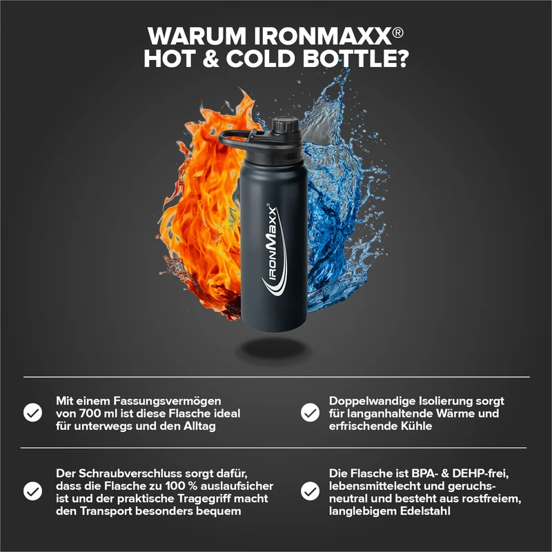 Hot & Cold Bottle Insulated Steel (800ml) - Deep Black