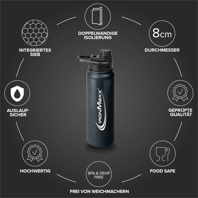 Hot & Cold Bottle Insulated Steel (800ml) - Deep Black