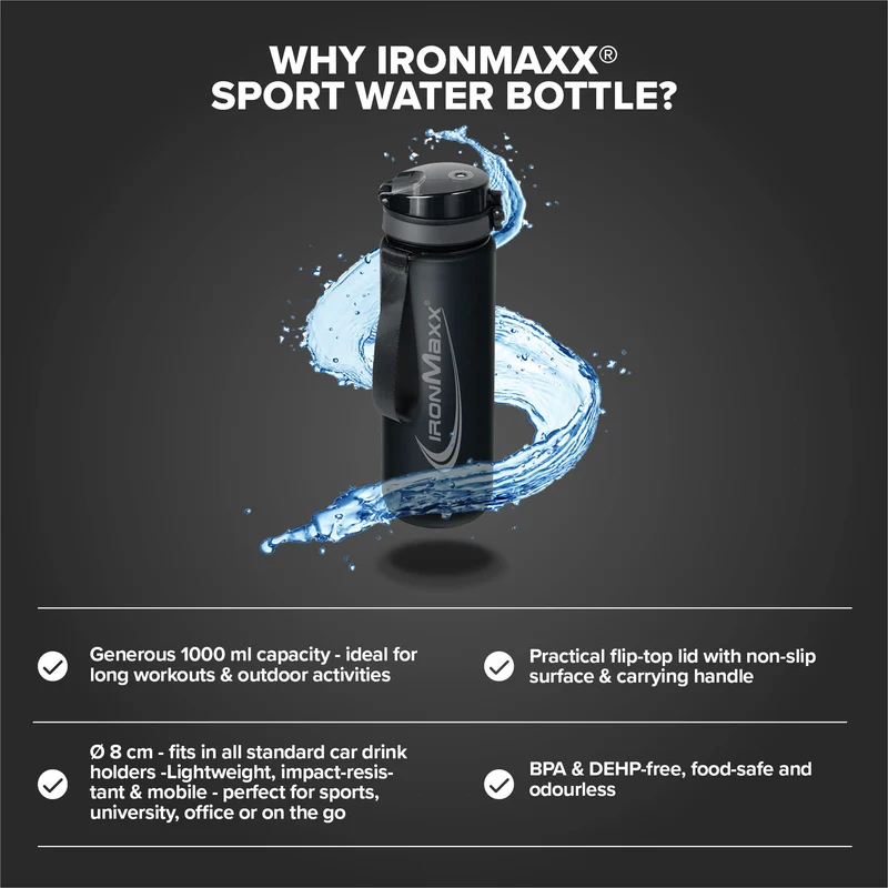 Sport Water Bottle (1000ml) - Deep Black