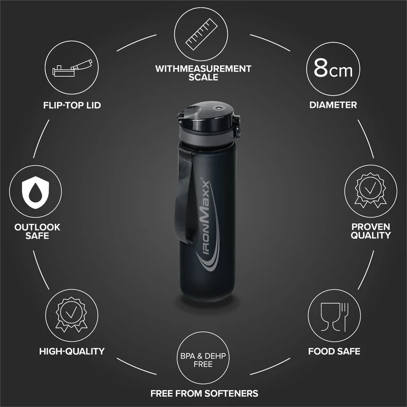Sport Water Bottle (1000ml) - Deep Black