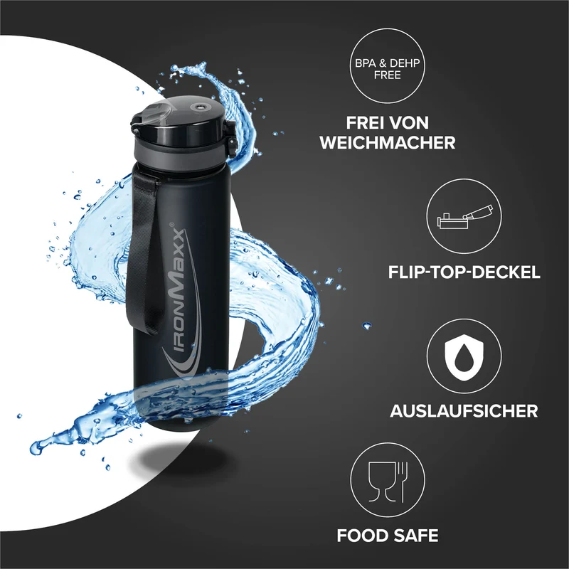 Sport Water Bottle (1000ml) - Deep Black