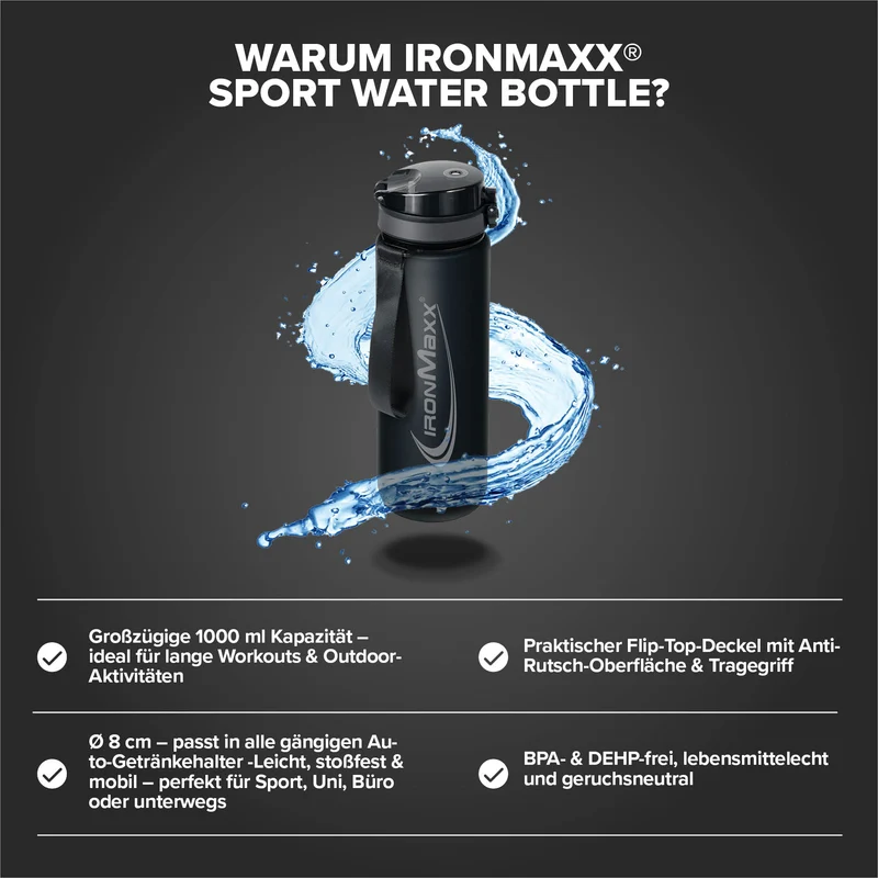 Sport Water Bottle (1000ml) - Deep Black