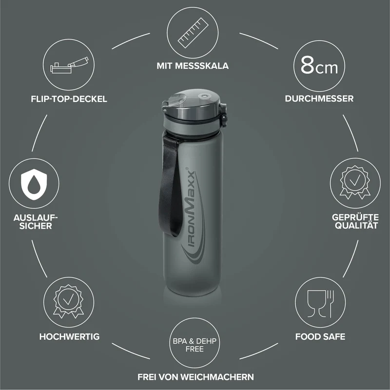 Sport Water Bottle (1000ml) - Ash Grey