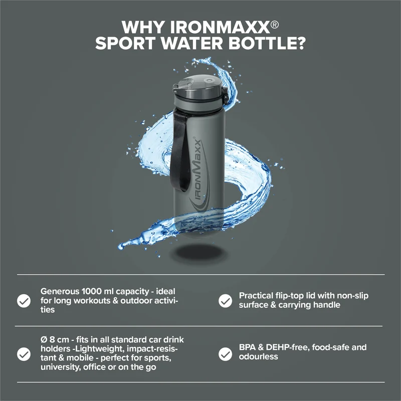 Sport Water Bottle (1000ml) - Ash Grey