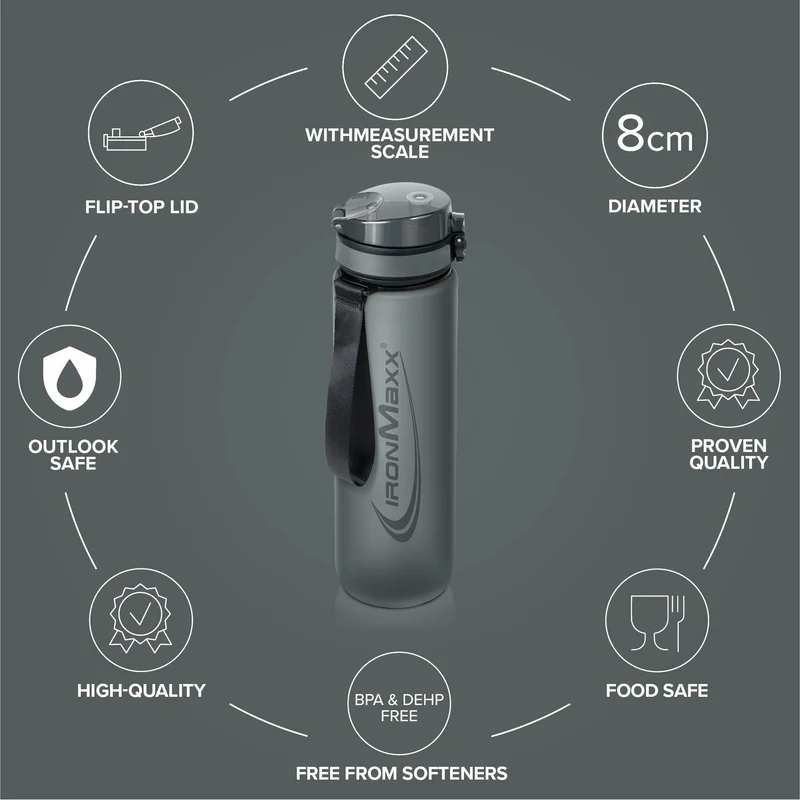 Sport Water Bottle (1000ml) - Ash Grey