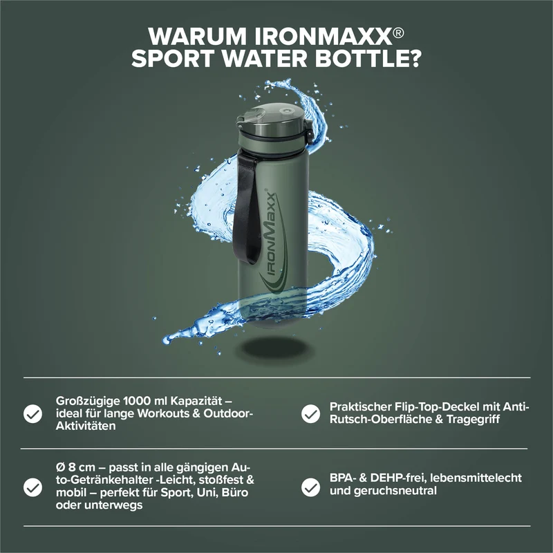 Sport Water Bottle (1000ml) - Mineral Green