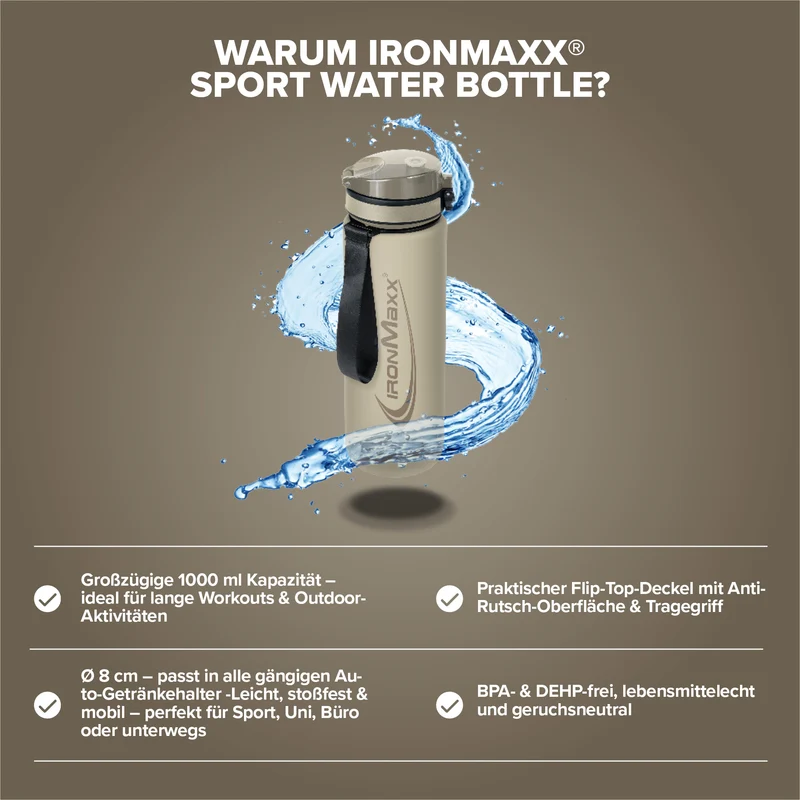 Sport Water Bottle (1000ml) - Sandstone Beige