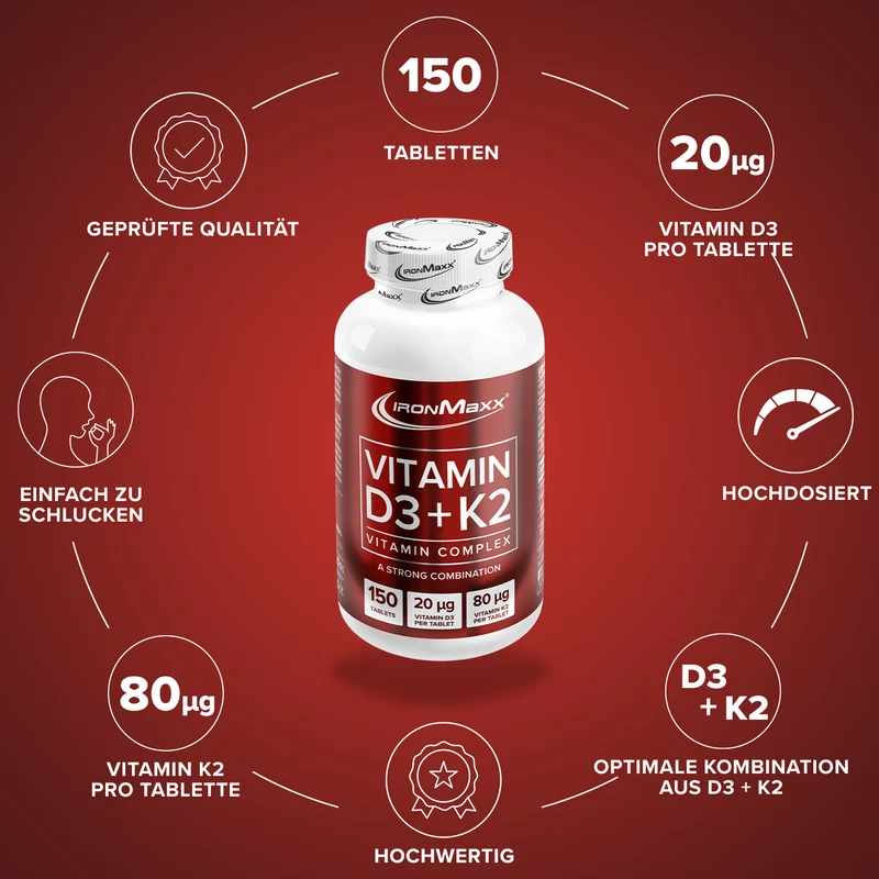 Vitamin D3 + K2 - 150 Tabletten
