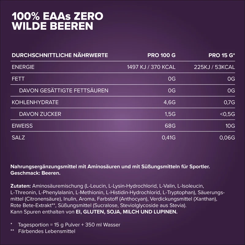 100% EAAs Zero (500g) - Wild Berries