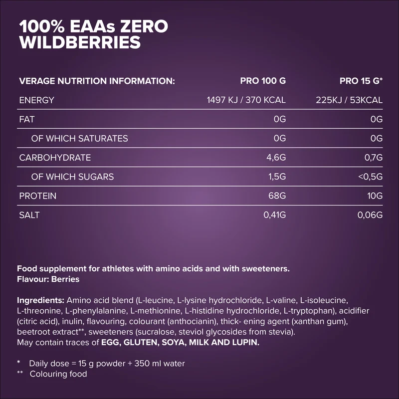 100% EAAs Zero (500g) - Wild Berries