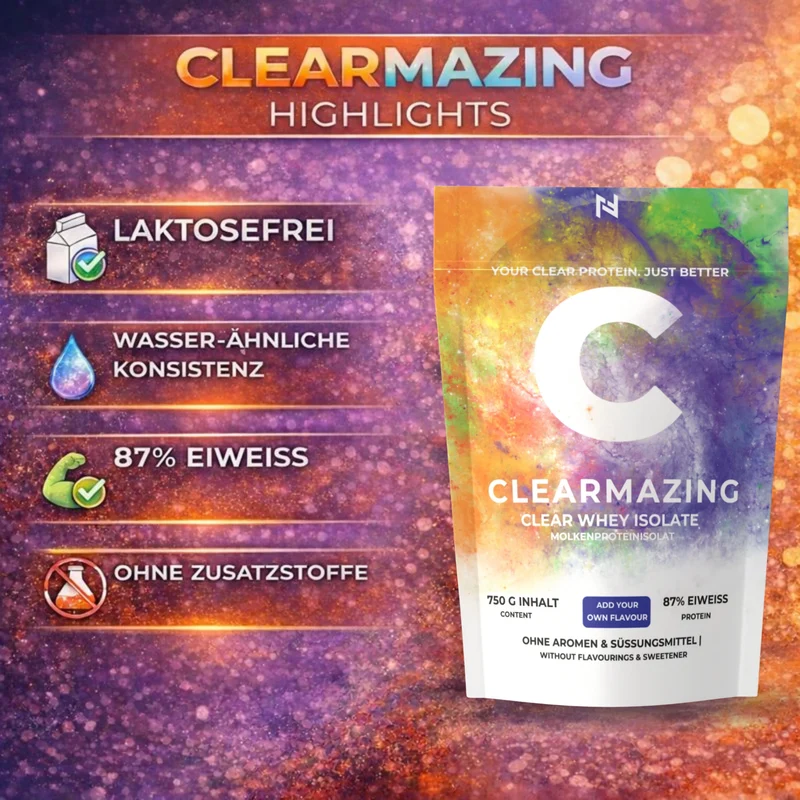 Clearmazing Clear Whey Protein Isolat – 750g | 87% Eiweißgehalt, Ohne Aroma & Süßungsmittel