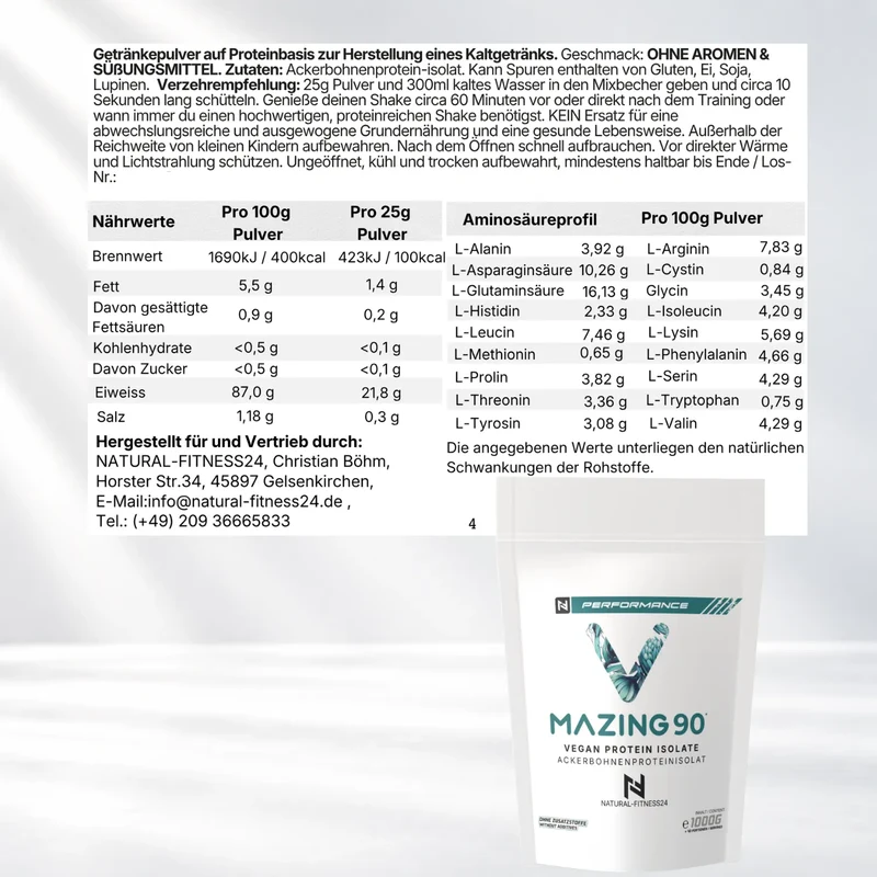 Vmazing90 – veganes Ackerbohnenprotein-Isolat 1 kg