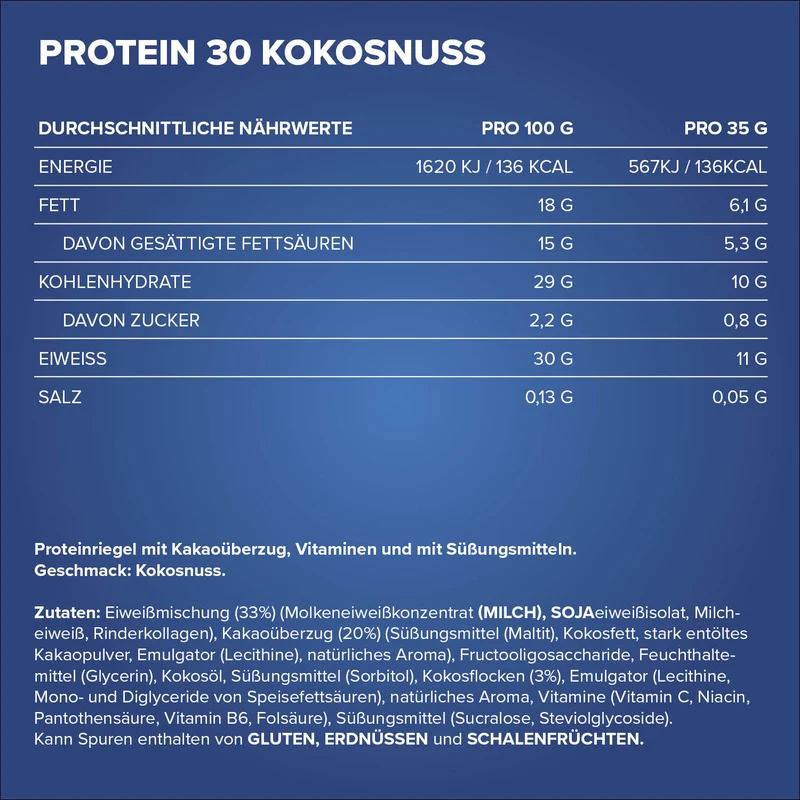 Protein 30 Protein Riegel (24x35g) - Kokosnuss