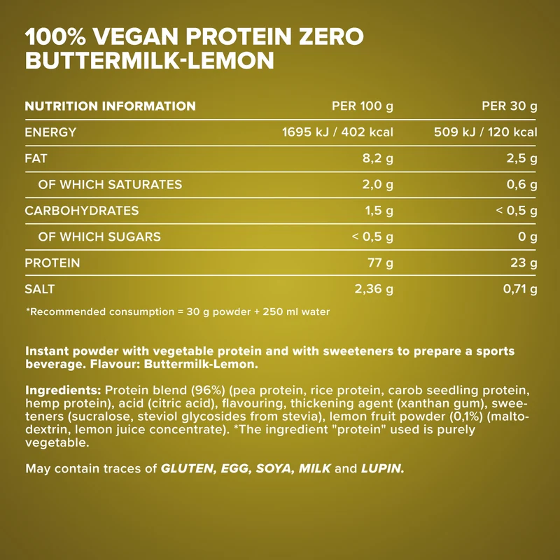 100% Vegan Protein Zero (500g) - Buttermilk Lemon