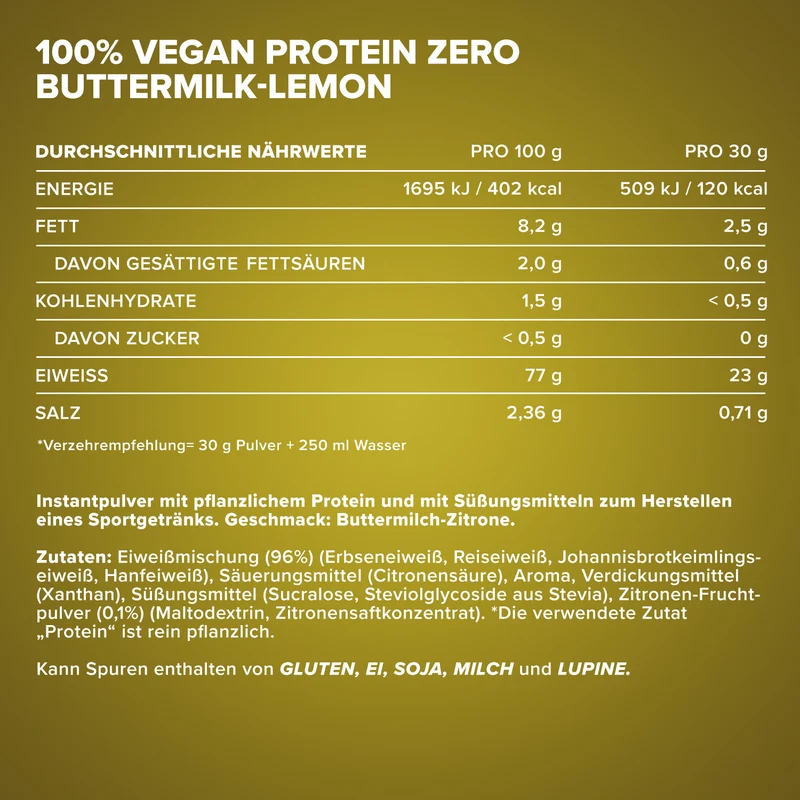 100% Vegan Protein Zero (500g) - Buttermilk Lemon