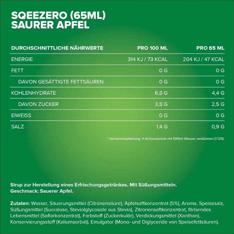 SqueeZero (65ml) - Sour Green Apple
