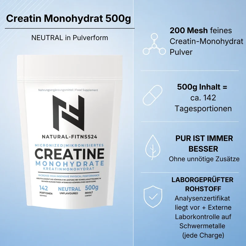 Creatin Monohydrat Pulver 500g - 200 Mesh, neutral