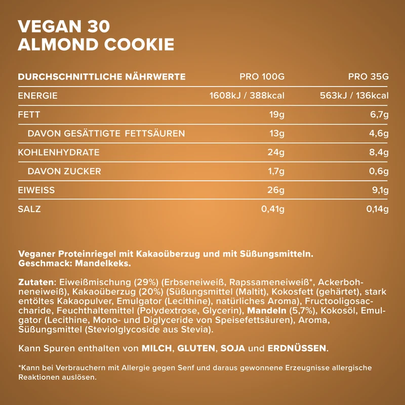 Vegan 30 Protein Riegel (24x35g) - Almond Cookie