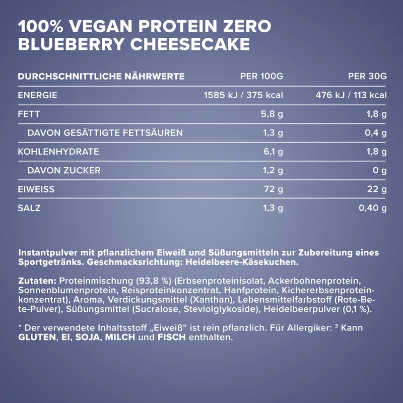 100% Vegan Protein Zero (500g) - Blueberry Cheesecake