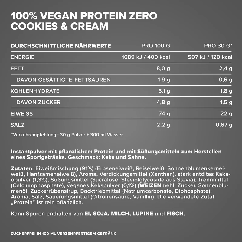 100% Vegan Protein Zero (500g) - Cookies & Cream