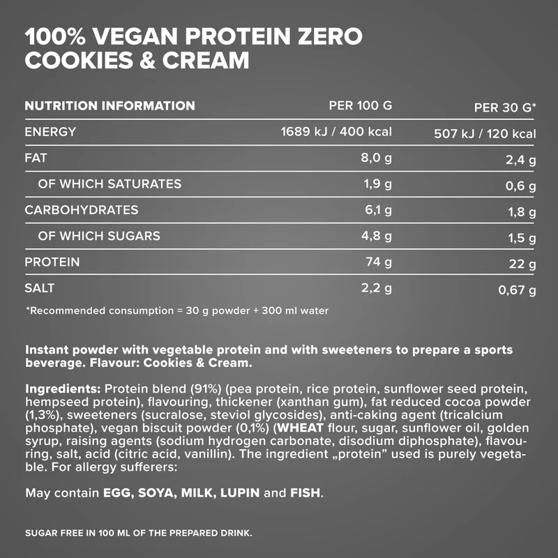 100% Vegan Protein Zero (500g) - Cookies & Cream