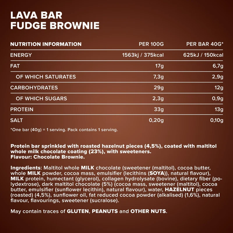 Lava Bar Protein Riegel (18x40g) - Fudge Brownie