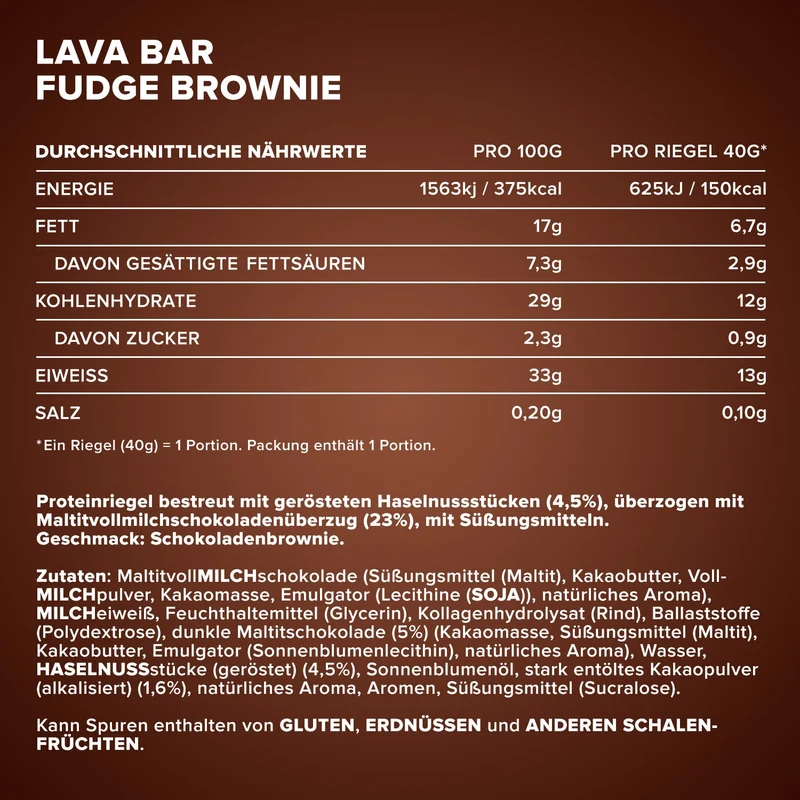 Lava Bar Protein Riegel (18x40g) - Fudge Brownie