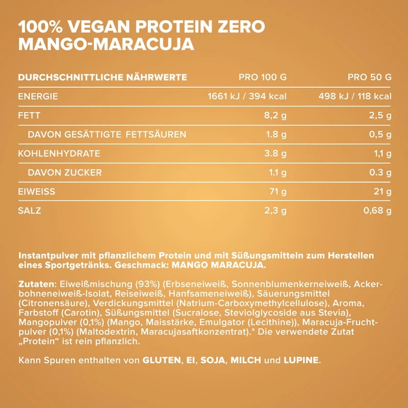 100% Vegan Protein Zero (500g) - Mango-Maracuja