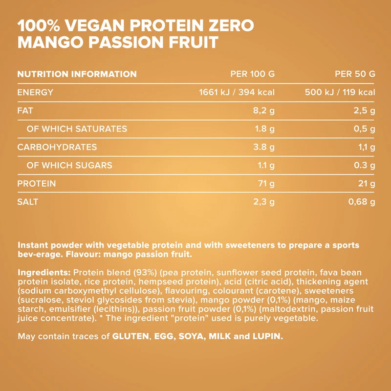 100% Vegan Protein Zero (500g) - Mango-Maracuja