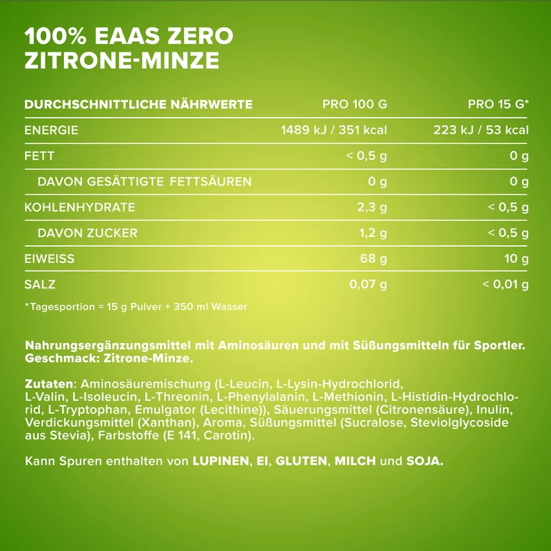 100% EAAs Zero (500g) - Lemon Minze