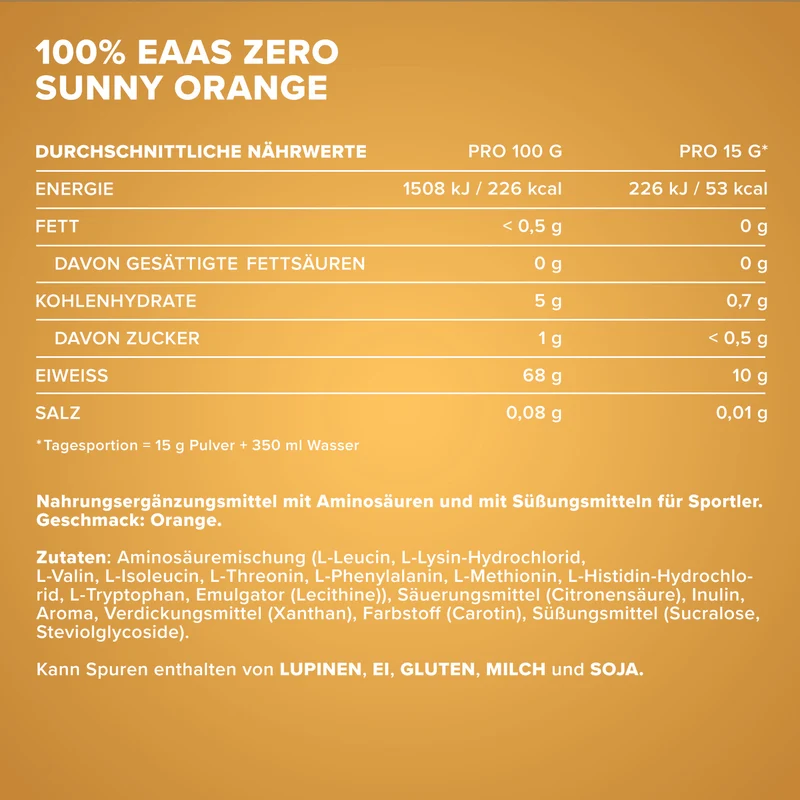 100% EAAs Zero (500g) - Sunny Orange