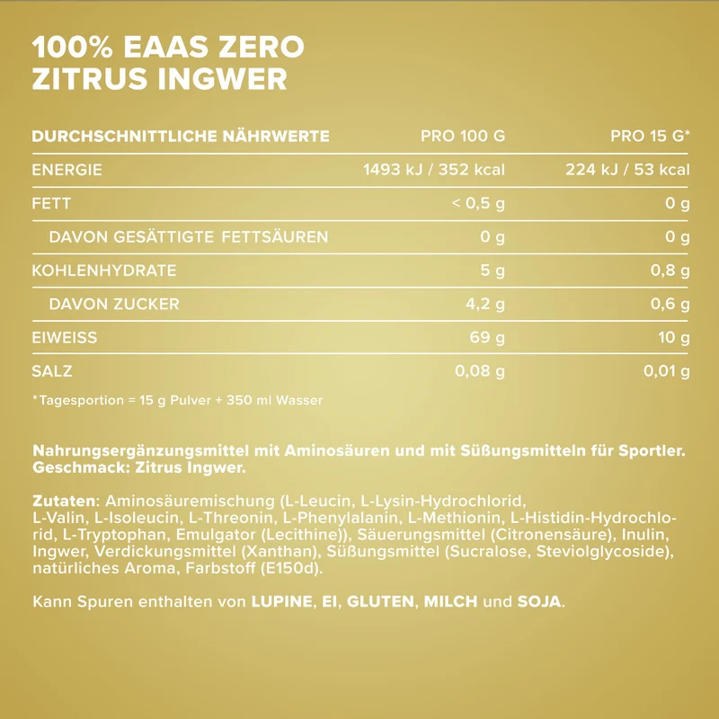 100% EAAs Zero (500g) - Zitrus-Ingwer