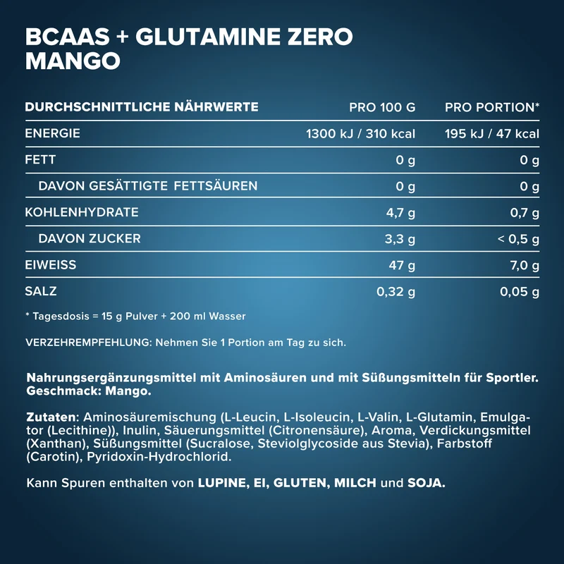 100% BCAAs + Glutamine Zero (500g) - Mango