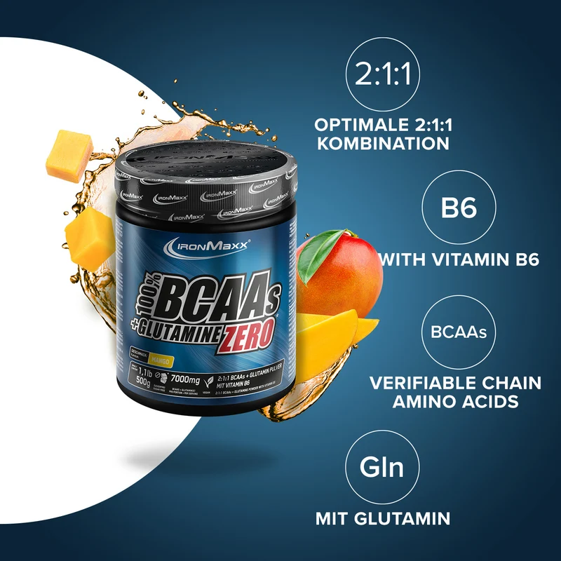 100% BCAAs + Glutamine Zero (500g) - Mango