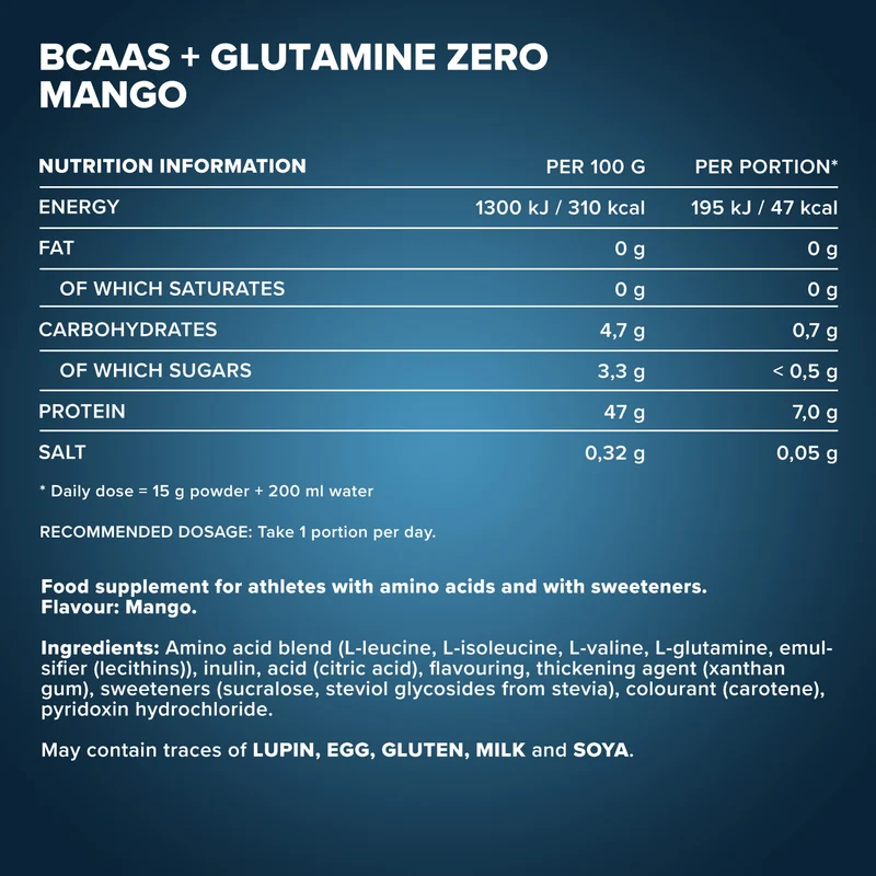 100% BCAAs + Glutamine Zero (500g) - Mango