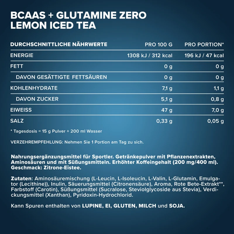 100% BCAAs + Glutamine Zero (500g) - Pfirsich