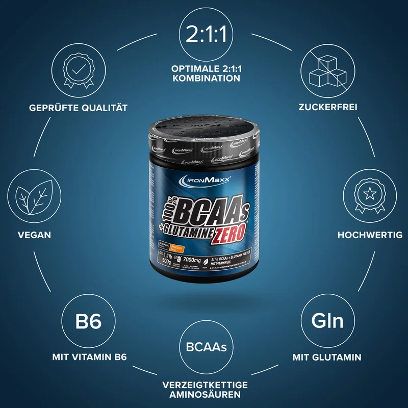 100% BCAAs + Glutamine Zero (500g) - Pfirsich
