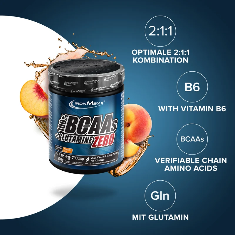 100% BCAAs + Glutamine Zero (500g) - Pfirsich
